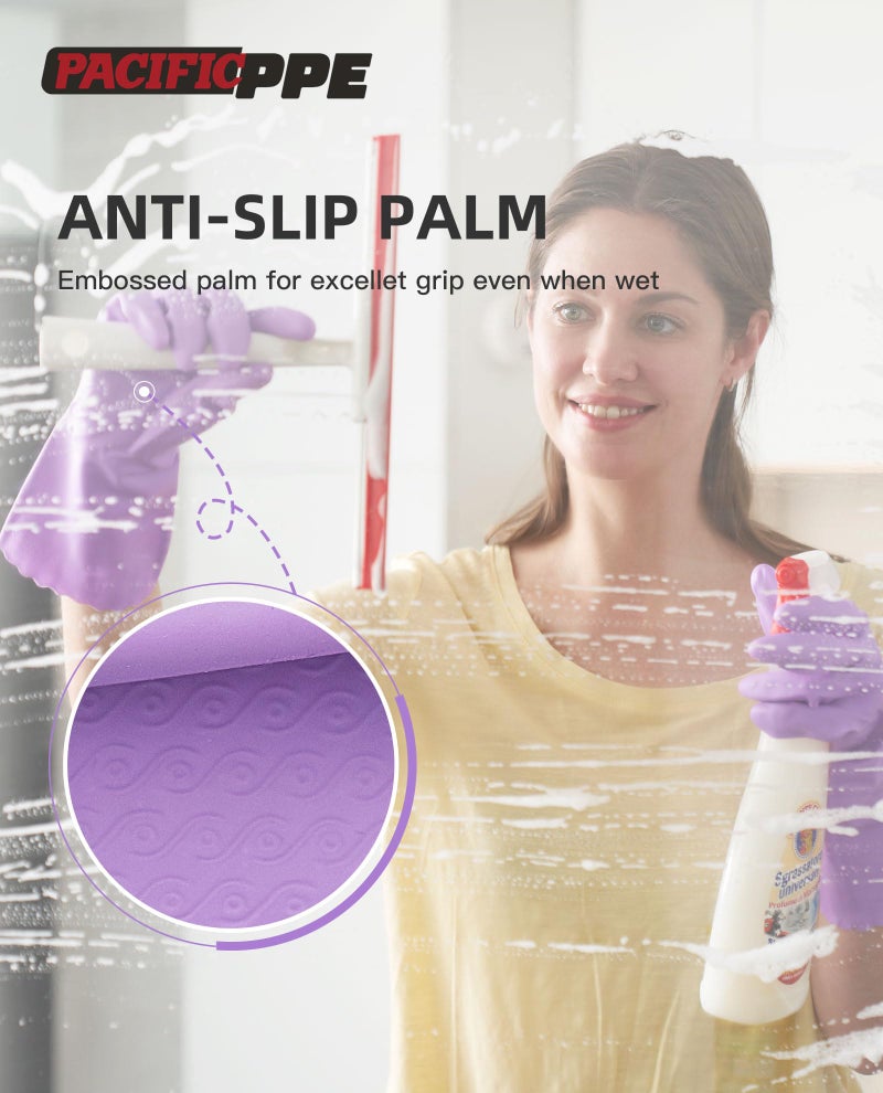PACIFIC PPE 2 Pairs Reusable Dishwashing Cleaning Gloves with Latex Free, Cotton Lining, Kitchen Gloves, Purple, Small - Image 3